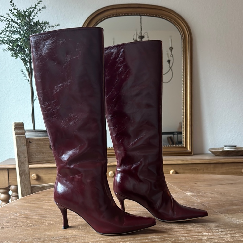 Burgundy Knee-High Boots